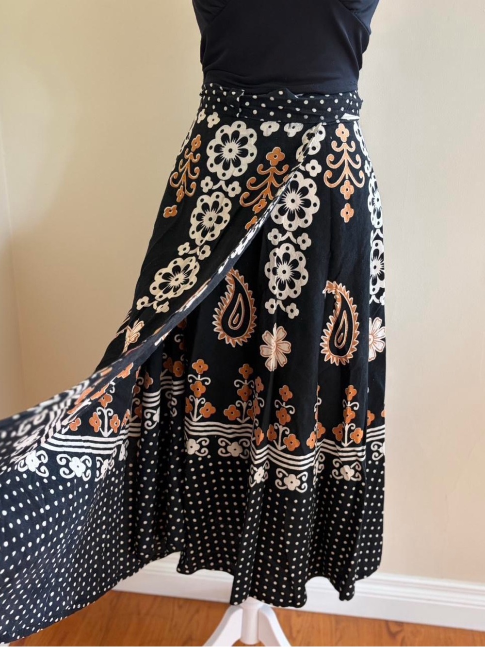 Vintage boho fairy paisley floral black skirt prairie cottagecore hippie S-M-L - Picture 4 of 10
